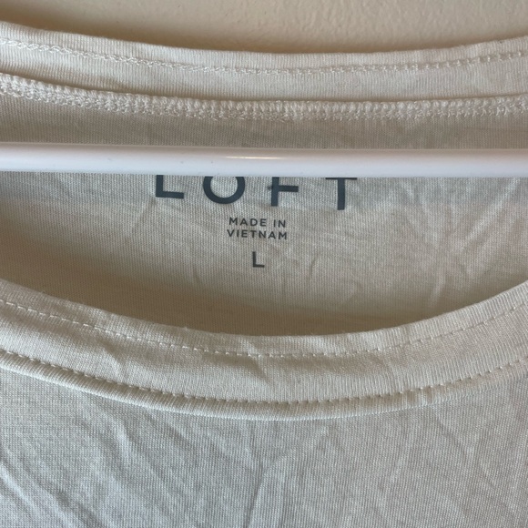 LOFT White T-Shirt with Ties on Sleeves, Circa 2010s, Size L - Picture 4 of 4